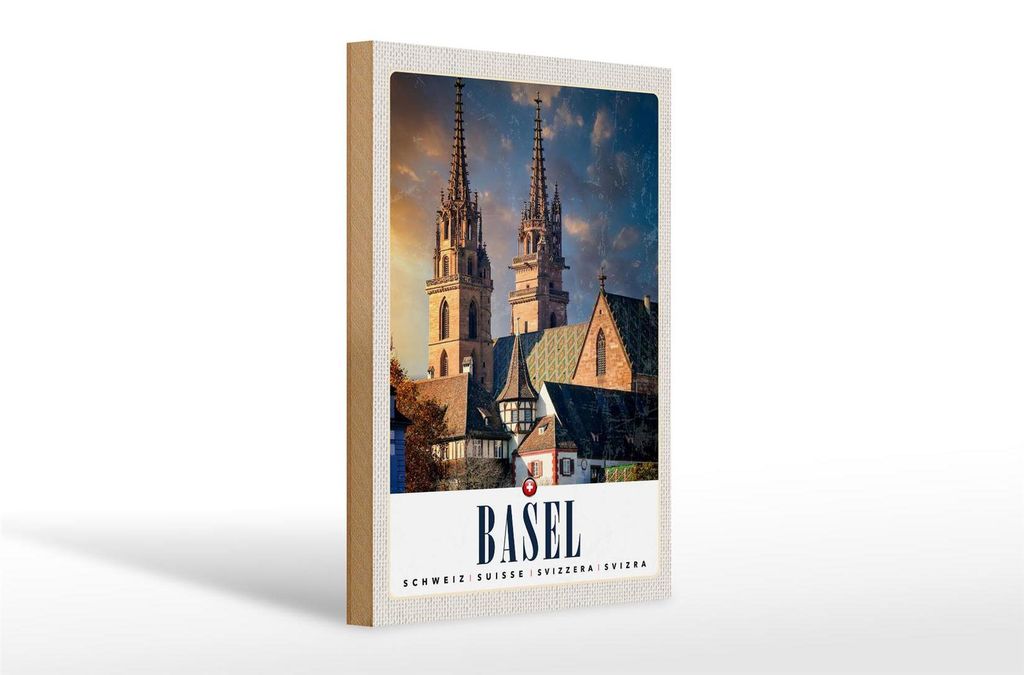 Holzschild Reise 20x30cm Basel Schweiz Kirche Architekur