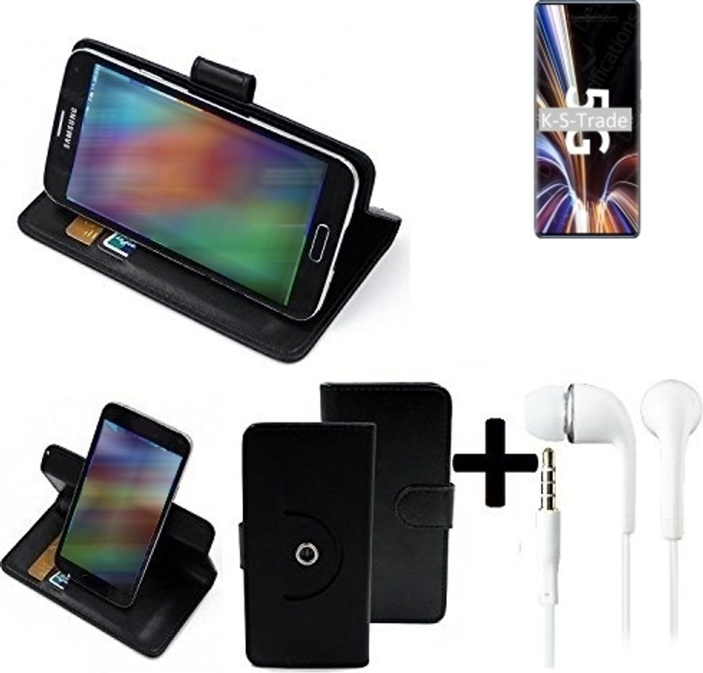 K-S-Trade Handy Hülle Schutz Hülle + Kopfhörer kompatibel mit ZTE Axon 40 Pro Handyhülle Flipcase Smartphone Cover Handy Schutz Tasche Walletcase