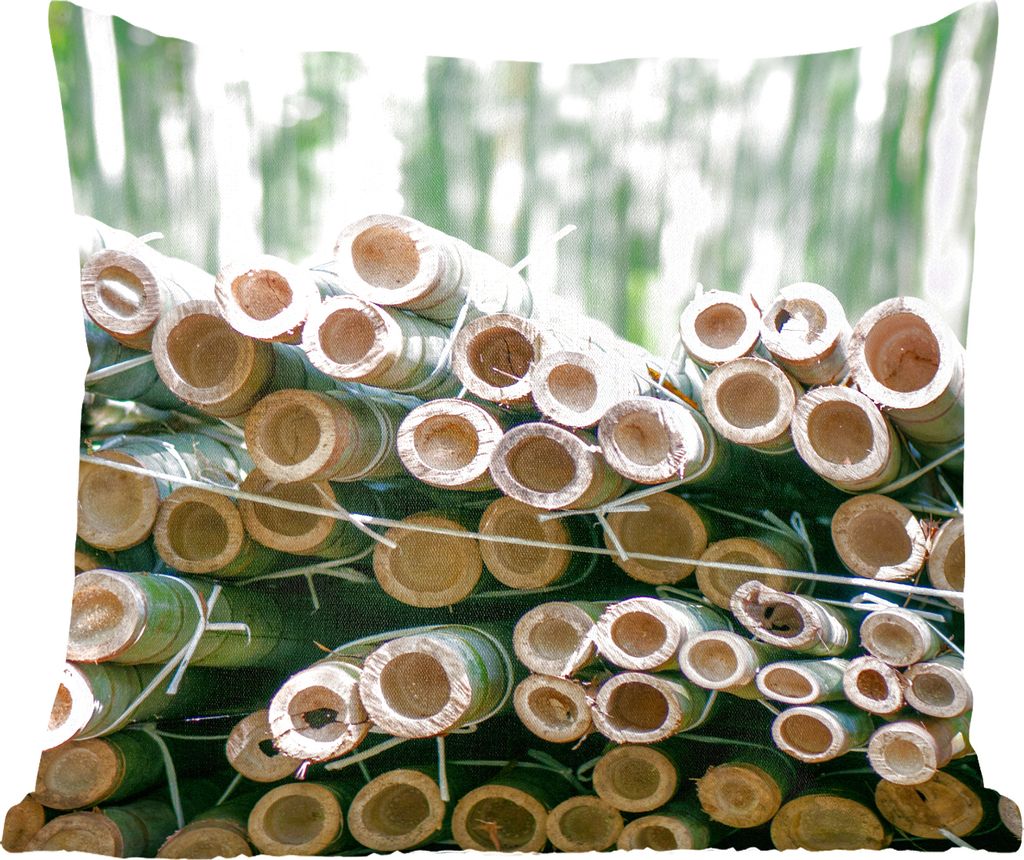 MuchoWow Zierkissen Sofakissen Wohnzimmer Dekokissen 40x40 cm Stapel von geschnittenem Bambus Arashiyama - Foto Kissen - Schlafzimmer Dekoration
