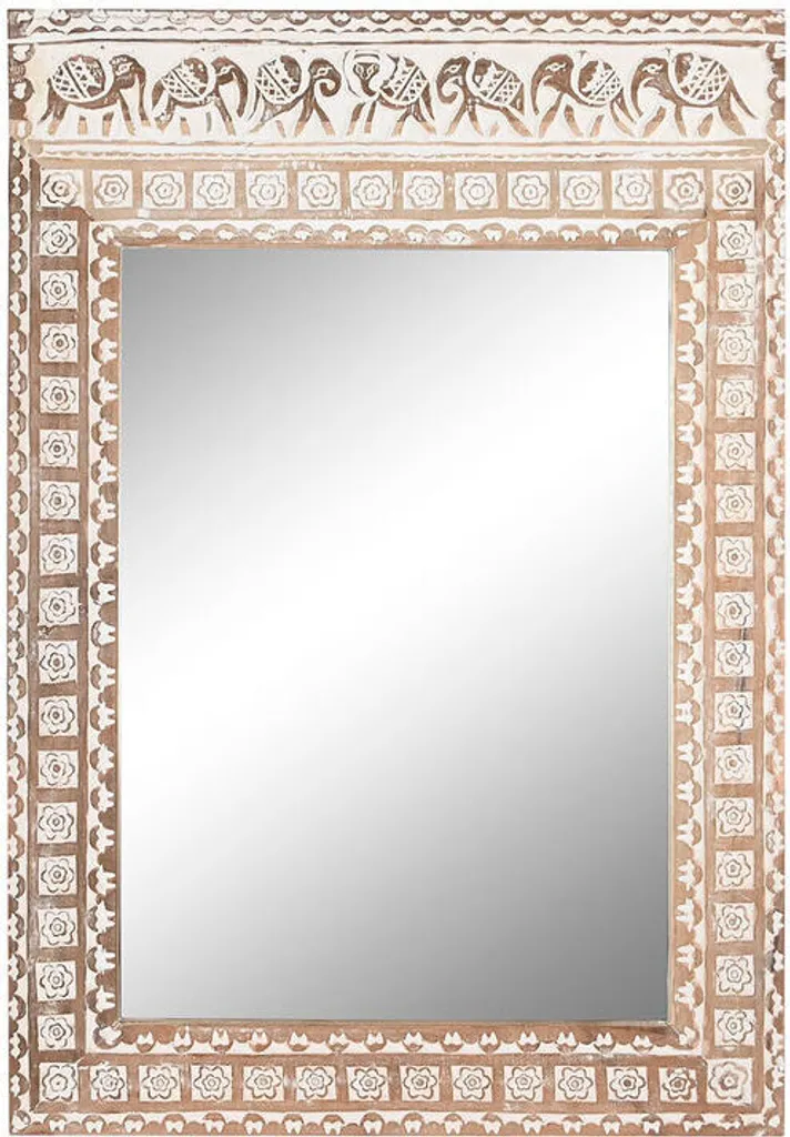 Grand Miroir Rectangulaire Style Ethnique Éléphant Blanc 83x121 cm