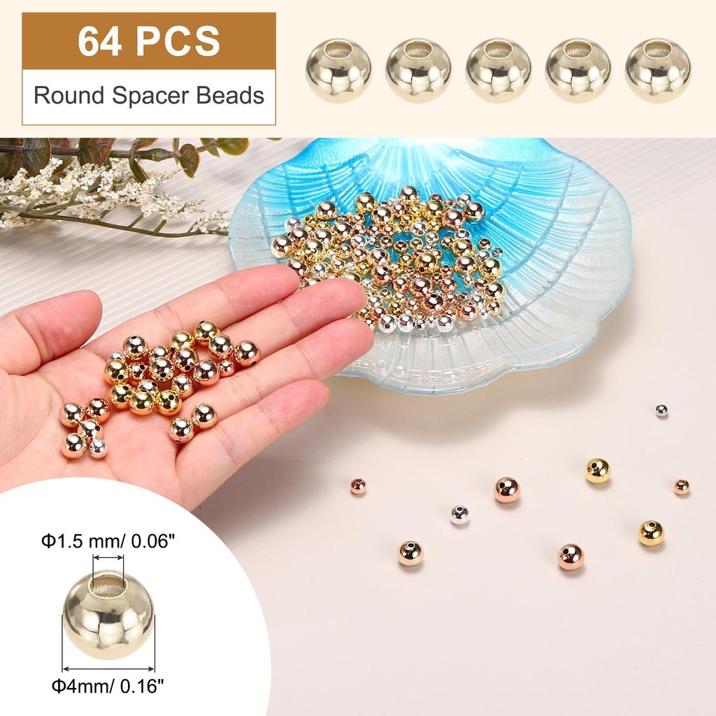 64 Stš¹ck Perlen fš¹r Armb?nder, 4mm Perlen zum Basteln, ?:1.5mm Perlen zum Auff?deln fš¹r DIY armb?nder selber machen Schmuck Halskette Ohrr...