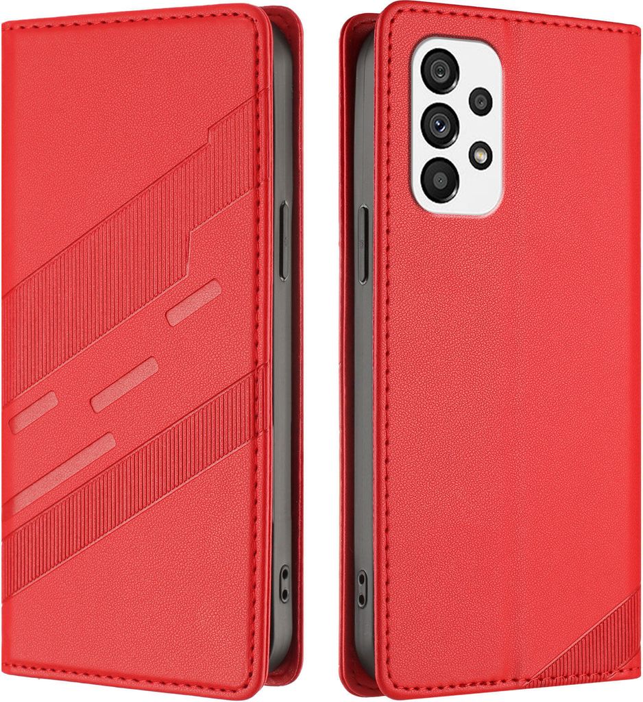 Hülle für Samsung Galaxy A73 5G, Kunstleder Brieftaschen Handyhülle mit Kartenfach und Standfunktion Rot