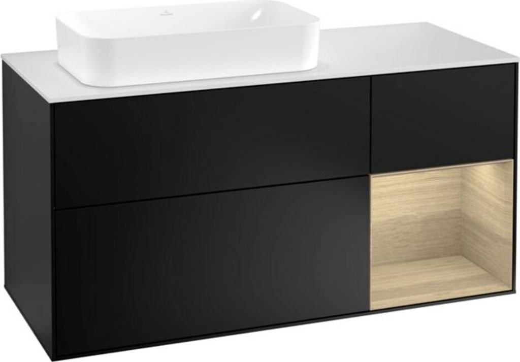 V&B Waschtischunterschrank Wandbeleuchtung Finion 120cm, Pl w m, Reg re Oa ven, bla m Lac