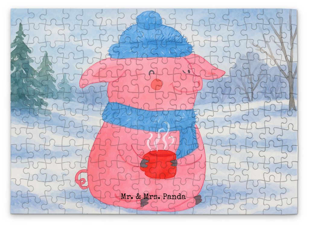 Mr. & Mrs. Panda Puzzle Schweinchen Glühwein Design 192 Teile - Weiß - Geschenk, Geduldspiel, 500, Weihnachten, Legespiel, Weihnachtsmarkt, 300, ...