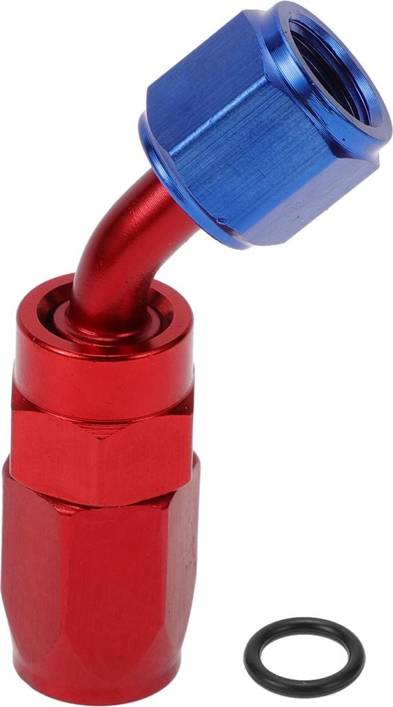 Männlicher Reduzierer-Schlauchanschluss TF-1001-AN4 45° Kraftstoffleitungskonnektor Aluminium mit O-Ring Rot, Blau