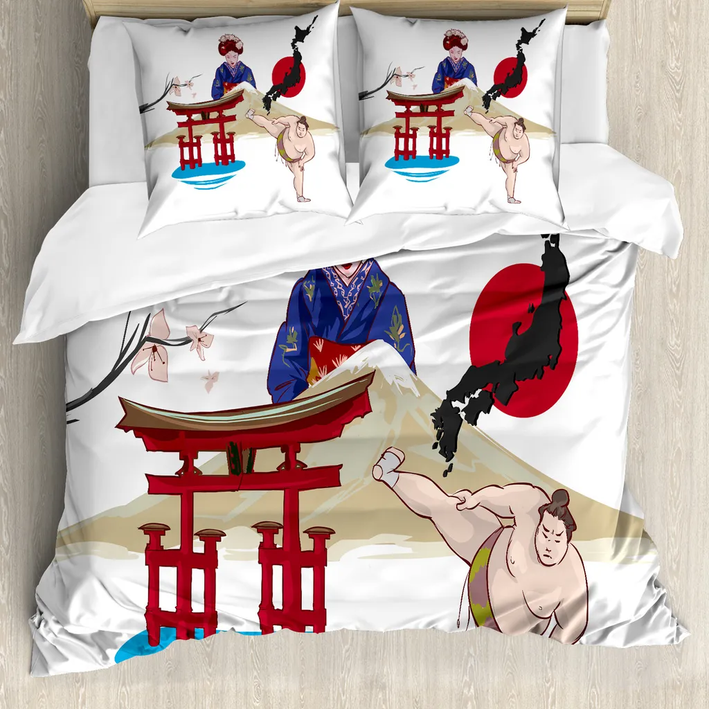 ABAKUHAUS Set Copripiumino Matrimoniale Animali Asiatici Rosa Giallo