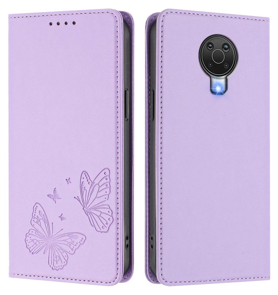 Lederhülle für Nokia G20 /Nokia G10 /Nokia 6.3, Schmetterling Prägung Leder Brieftasche Schutzhülle mit Ständer Violett