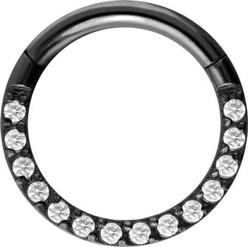 Ohrpiercing, Nasenpiercing, Septum Piercing Titan Segmentring Clicker EINGEFASSTE KRISTALLE Schwarz Innendurchmesser: 8 mm