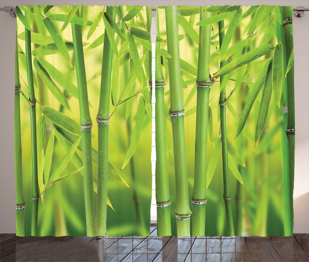 ABAKUHAUS Grün Rustikaler Gardine, Bambussprosse Stem Wald, Schlafzimmer Kräuselband Vorhang mit Schlaufen und Haken, 280 x 245 cm, Grün