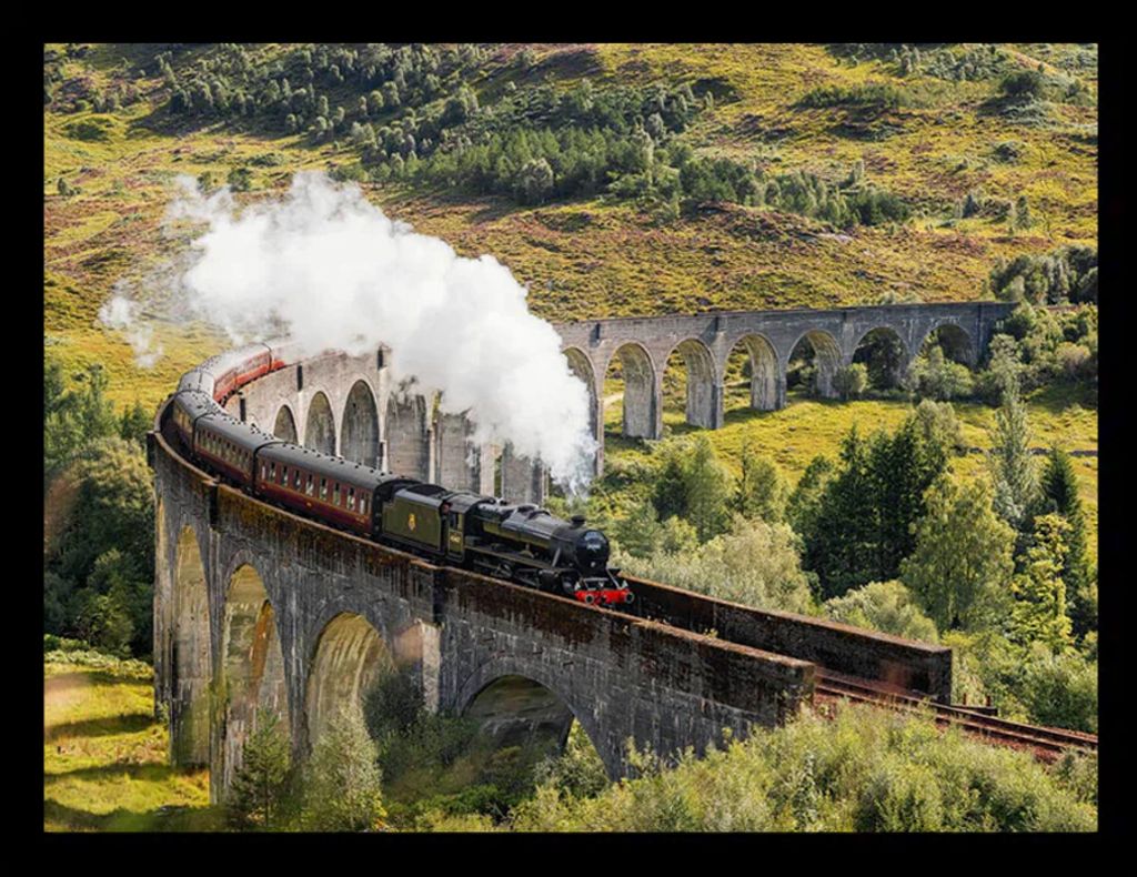 Pyramid International - Tafel "Steam Train On Glenfinnan Viaduct", aus Holz PM6346 (20 cm x 29,5 cm) (Grün)