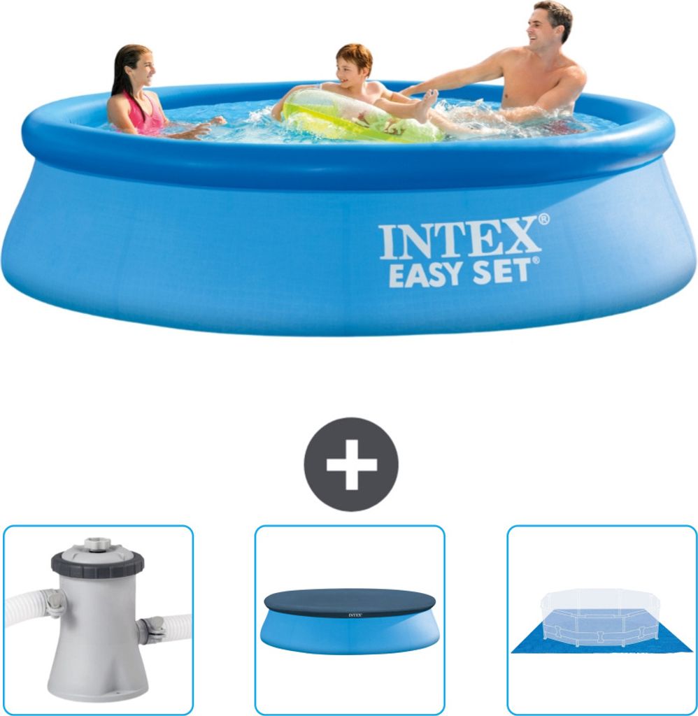 Intex runder aufblasbarer Easy Set-Pool – 305 x 76 cm – Blau – im Lieferumfang enthalten Filterpumpe für Schwimmbad - Abdeckung - Bodenplane