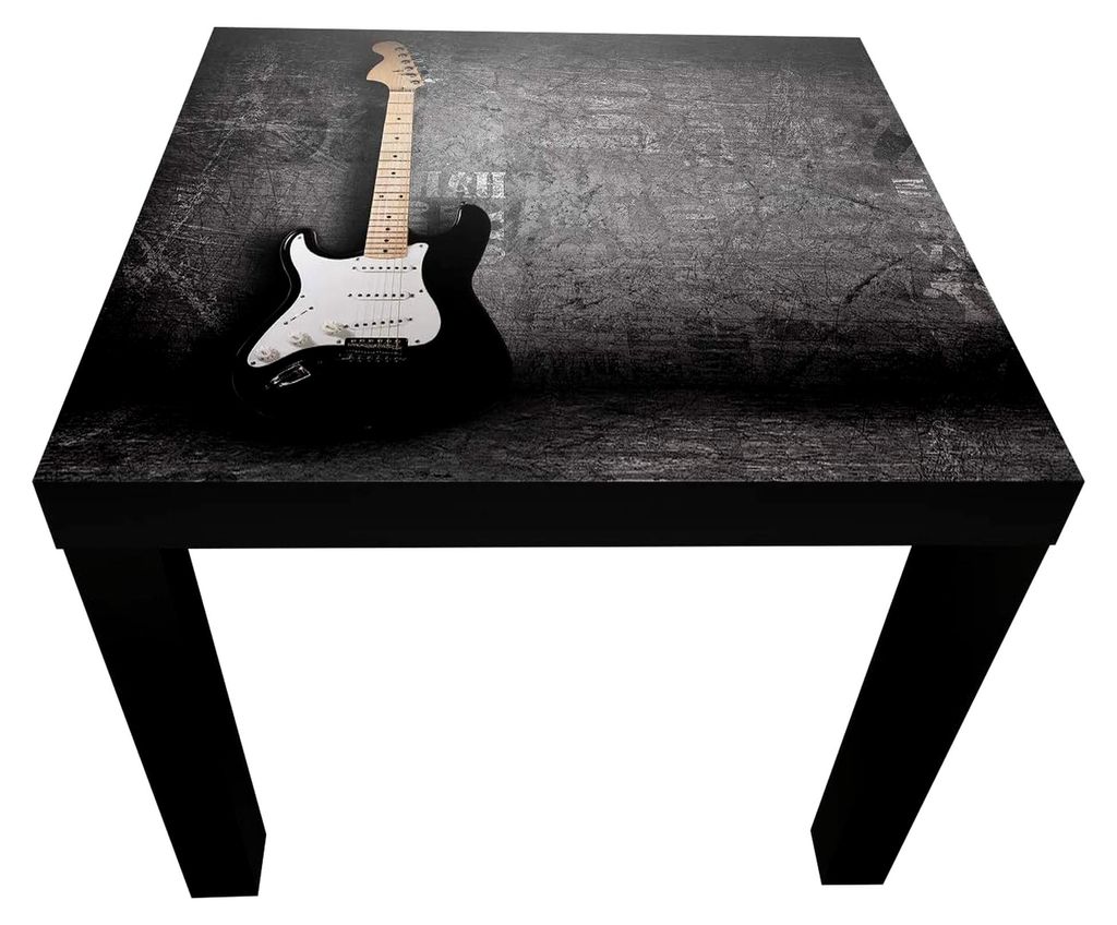 Beistelltisch E-Gitarre Schwarz - Matt, kleiner Tisch als Dekoration, Holz-Tisch, bedruckte Tischplatte, Couchtisch, Gartentisch, Kunstdruck