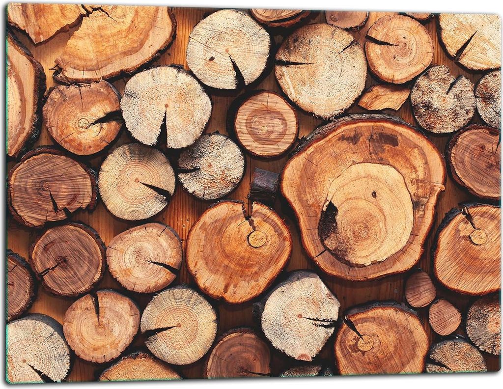 Glasschneidebrett Herdabdeckplatte Glaskeramikkochfeld Universal 52x40 cm Holz