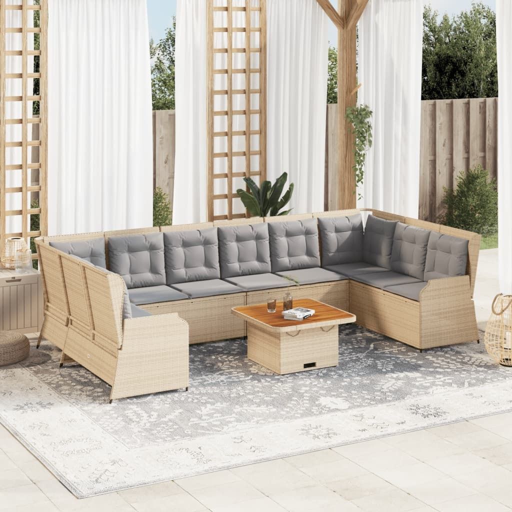 Maison Exclusive - 7-tlg. Garten-Lounge-Set mit Kissen Beige Poly Rattan