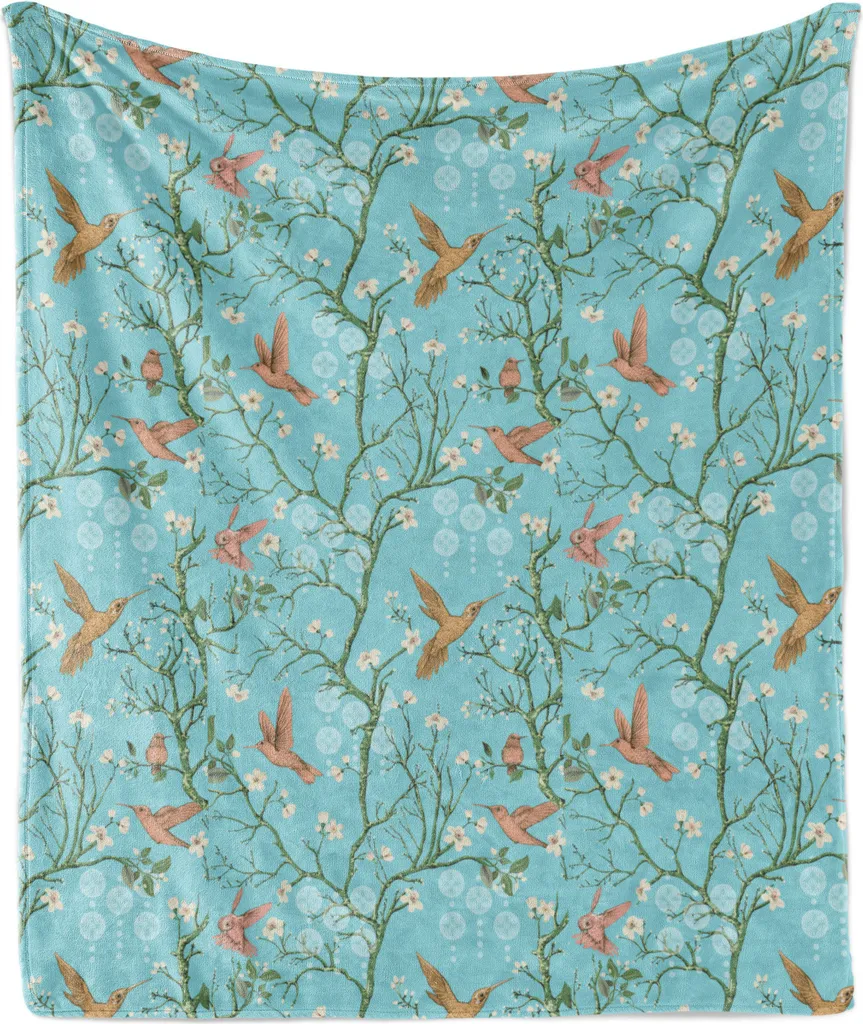 Coperta Flanella ABAKUHAUS Colibrì Retrò 175x230cm Azzurro Cielo Siena