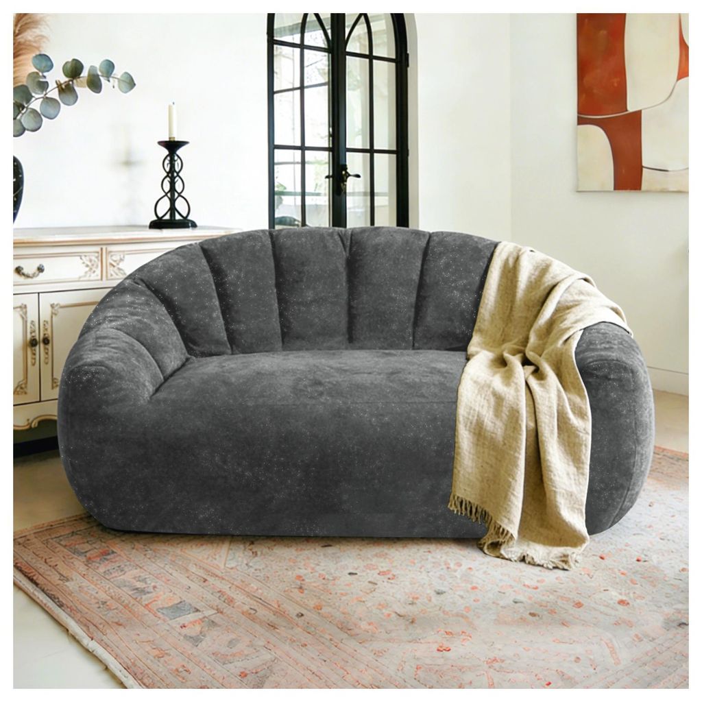 MODFU Zweisitzer Sofa Wellenförmiges Rückenlehnen-Design Loungesofa Flanell für Wohnzimmer und Schlafzimmer Grau
