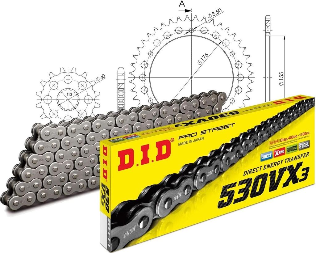 DID Kit Alu (schwarz) Kompatibel mit TRIUMPH Speed Triple 900 98-9... 19-43-108 DID530VX3 Niet