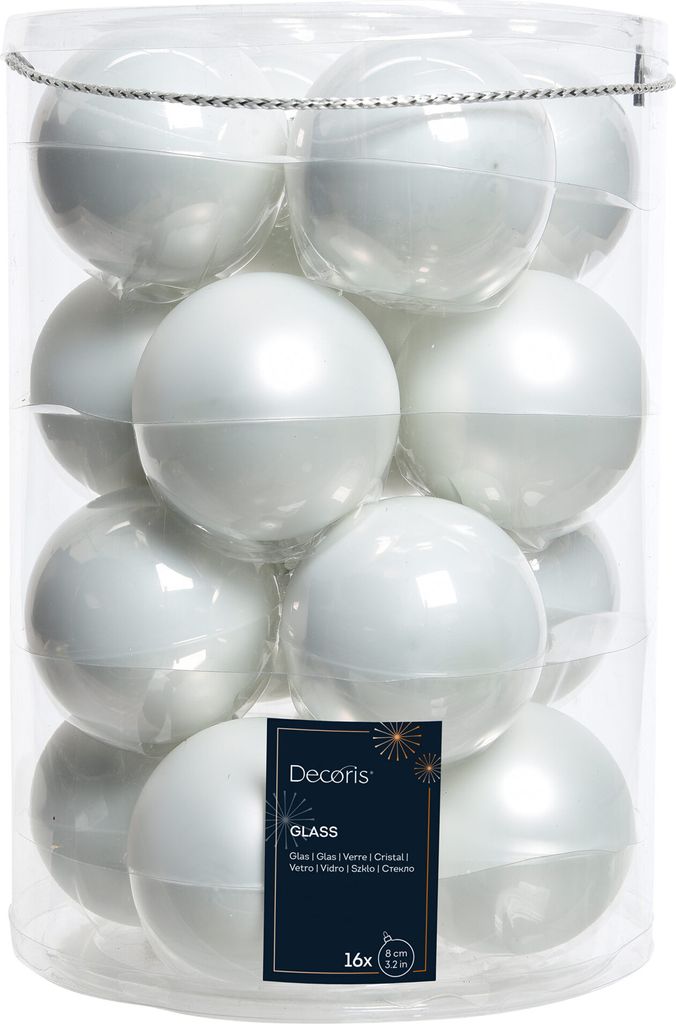 Weihnachtskugeln Glas 8cm 16 Stück - Winterweiss Produktbild 