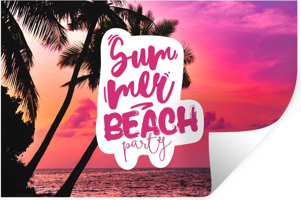 MuchoWow Wandtattoo Wandsticker Wandaufkleber Sommer - Strand - Sonnenuntergang - Zitat 90x60 cm Selbstklebend und Repositionierbar - Aufkleber