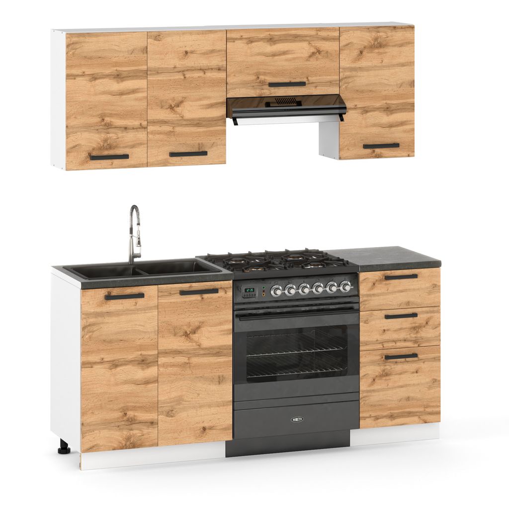 Küchenzeile Küchenblock moderne Küchenmöbel-Set Möbelsets B. 180cm Eiche Wotan
