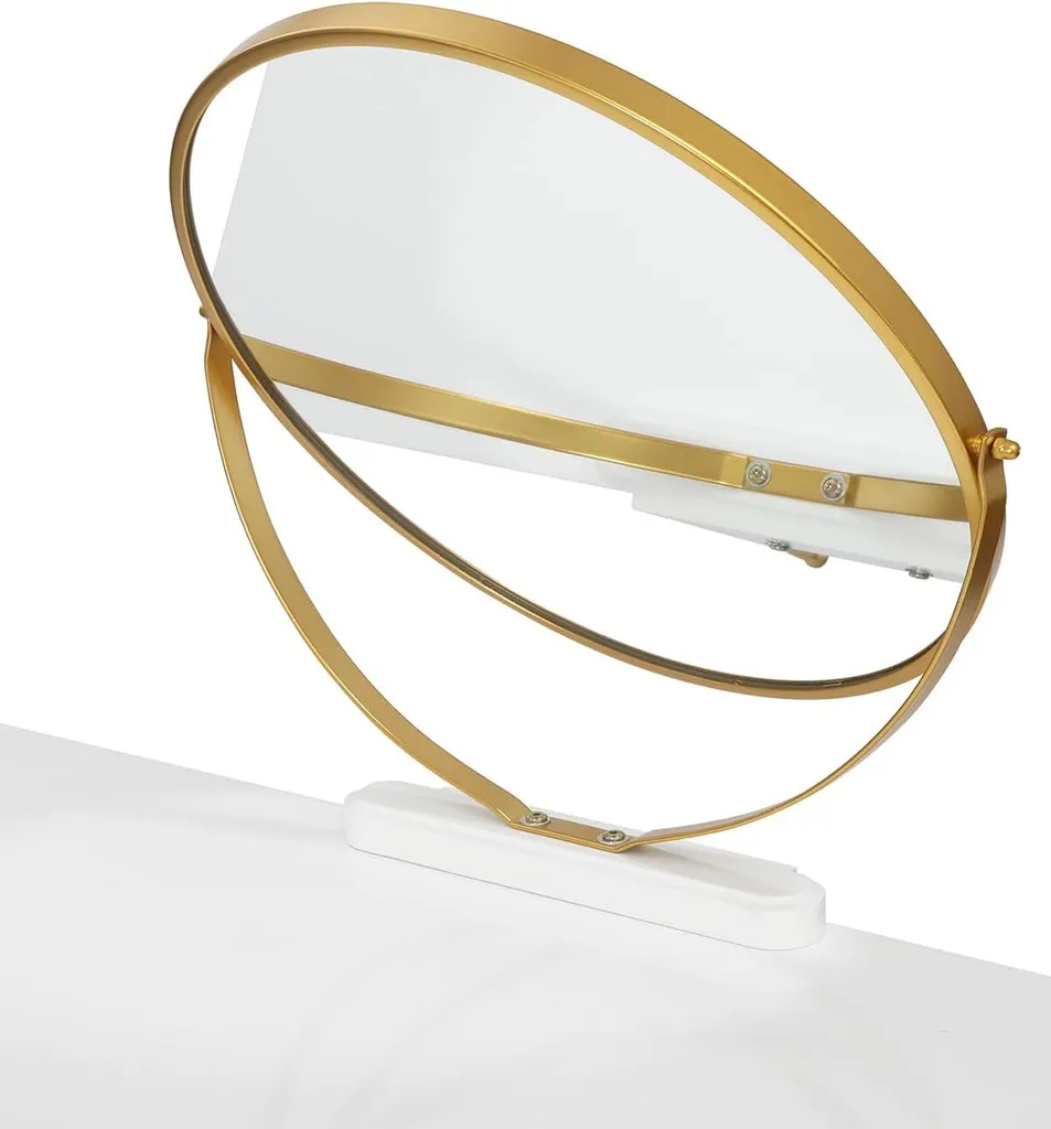 Coiffeuse Eugad avec Miroir Pivotant 360° et Tabouret en Velours Gris