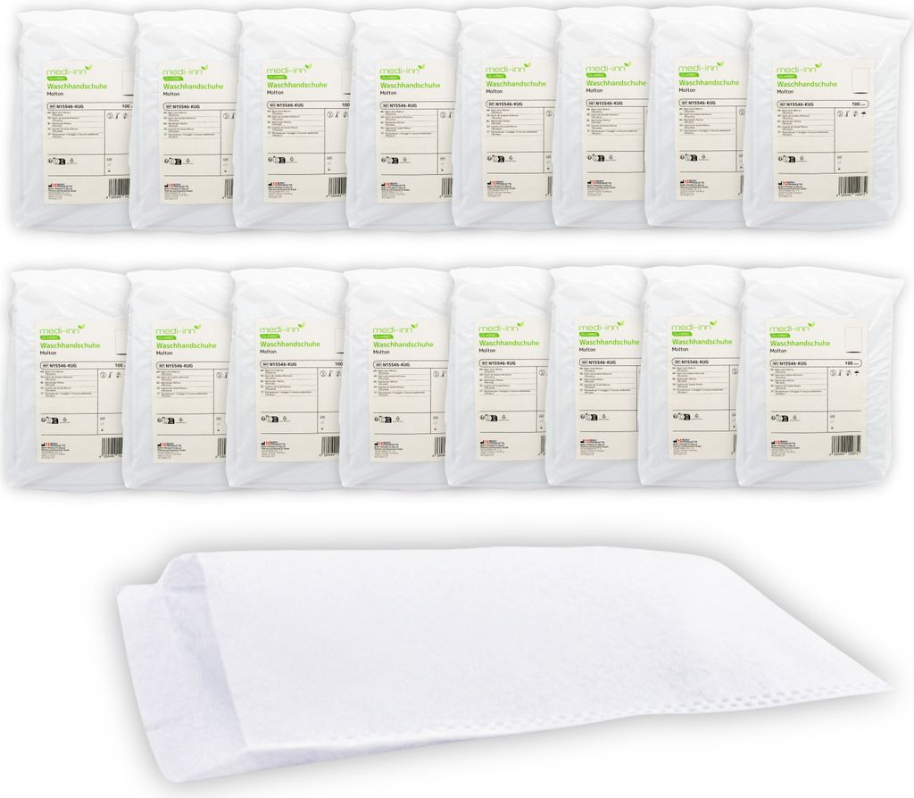 Medi-Inn Einmal Waschhandschuhe Molton weiß, 16 x 100 Produktbild 1