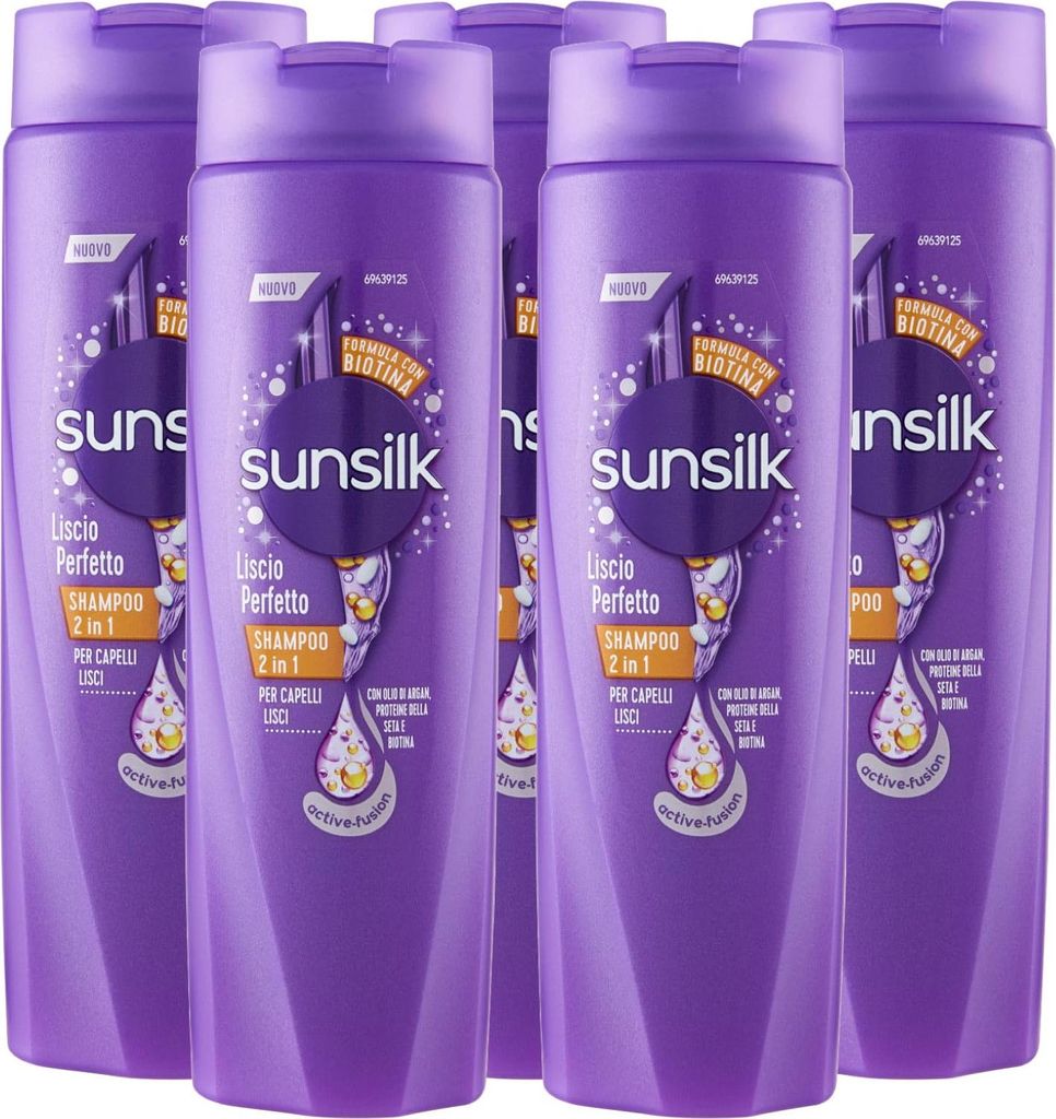 5 x Sunsilk Co-Creations Glattes Shampoo Perfekt 2in1 Feuchtigkeitsabweisend und Anti-Frizz für glattes und glänzendes Haar - 5 Flaschen à 250 ml