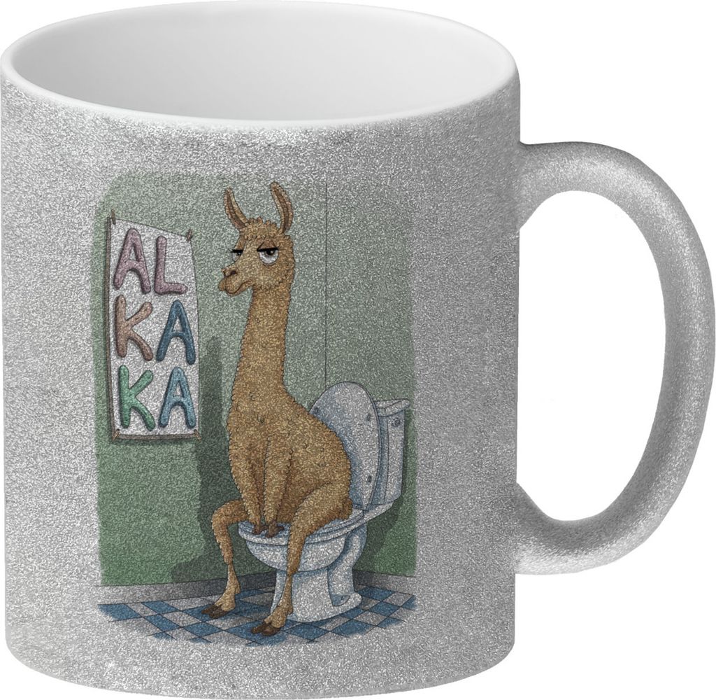 Lama auf Toilette ALKAKA Glitzer-Kaffeebecher