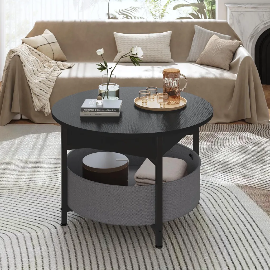 Table basse KIMENICH ajustable noire avec panier de rangement souple