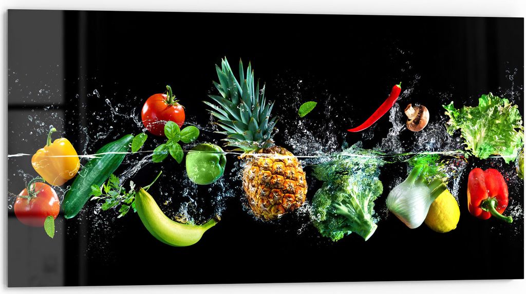 DEQORI Küchenrückwand Glas 80x40 cm 'Sauberes Obst und Produktbild 