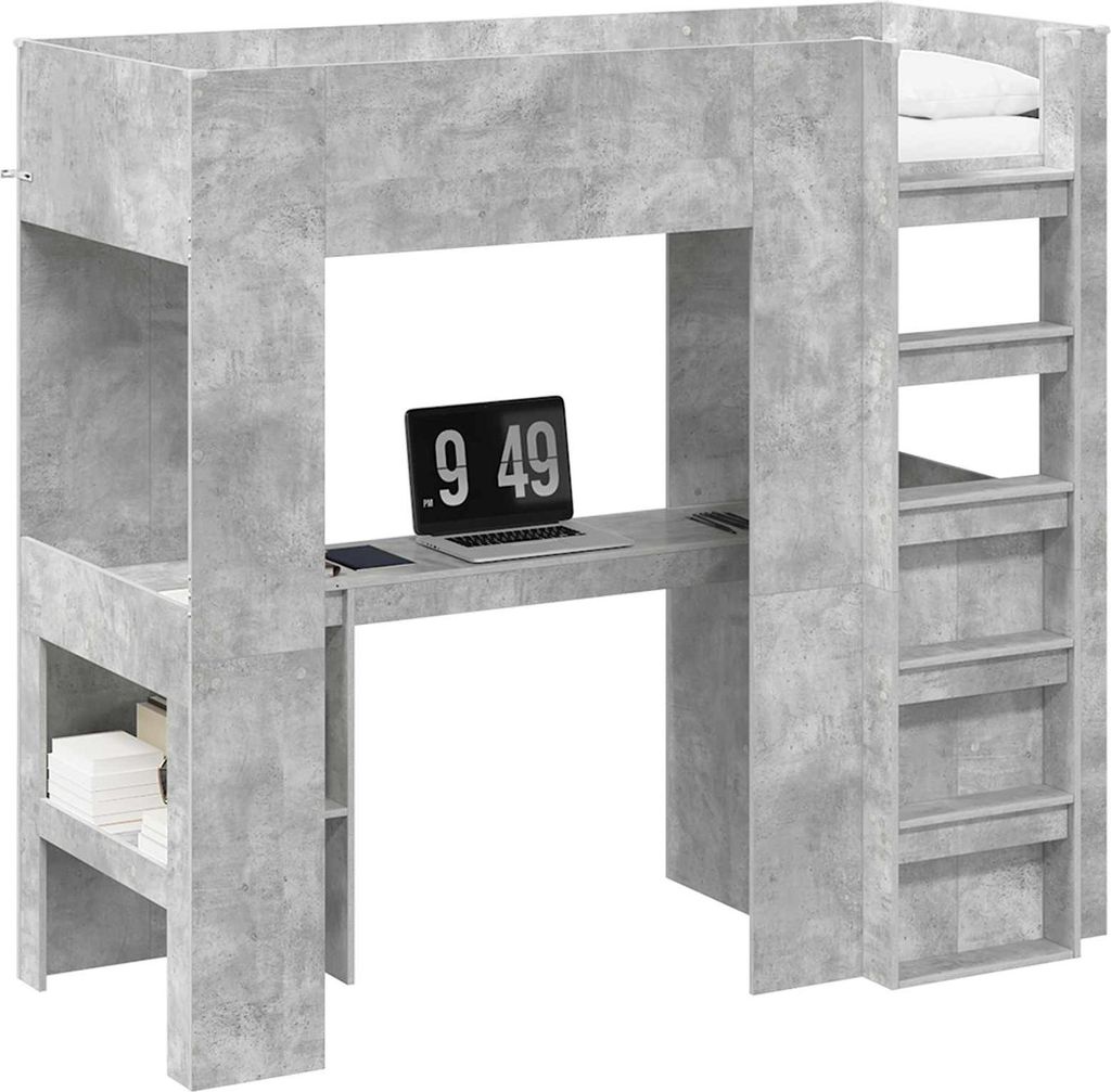 vidaXL Etagenbettgestell mit Schreibtisch Beton Grau 75 x 190 cm
