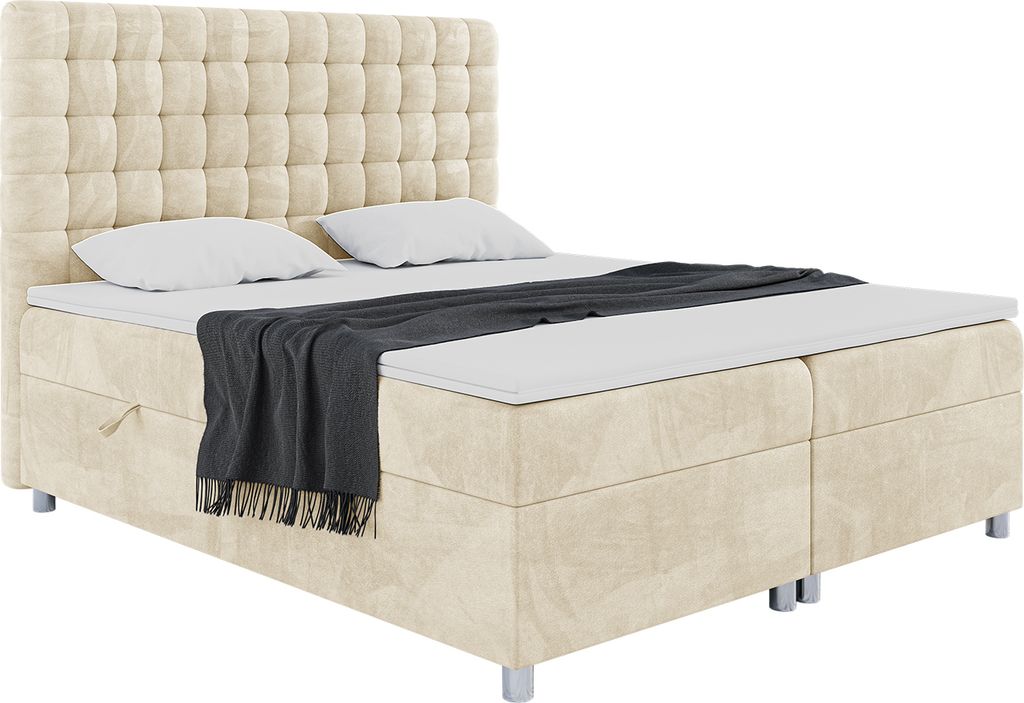 MEBLINI Boxspringbett mit Bettkasten - Gepolstert Doppelbett mit Matratze und Topper - Polsterbett mit Stauraum - Bett mit Kopfteil - Stauraumbett ...