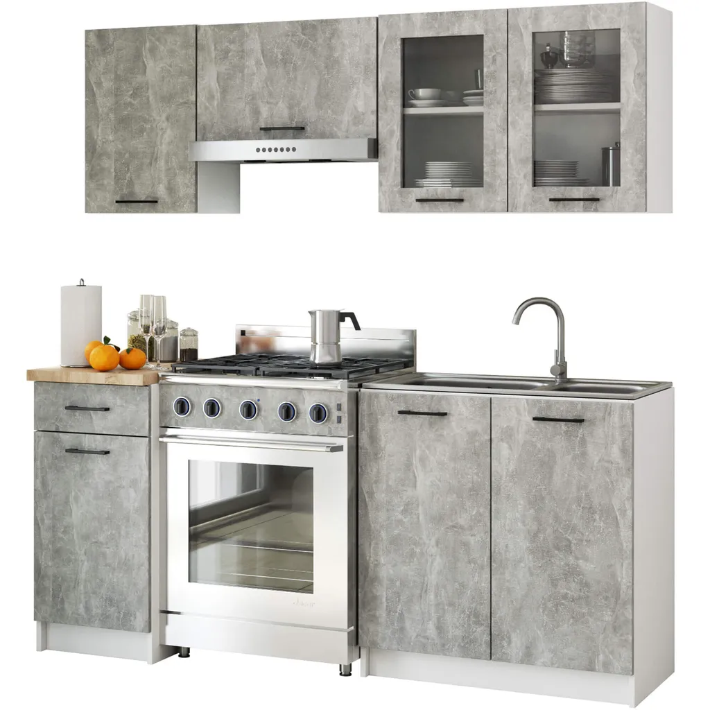 Vitrine Basse Oliwia 80cm Finition Béton - Design Industriel Robuste - 4