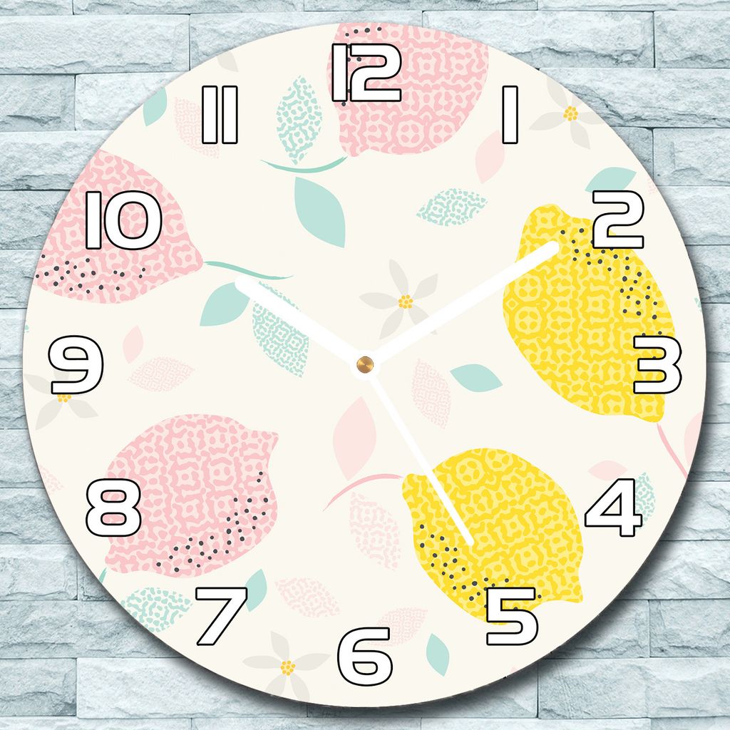 Wanduhr aus Glas Rund fi 30 Zitrone mit Blumen Quarz Deko Schlafzimmer Büro