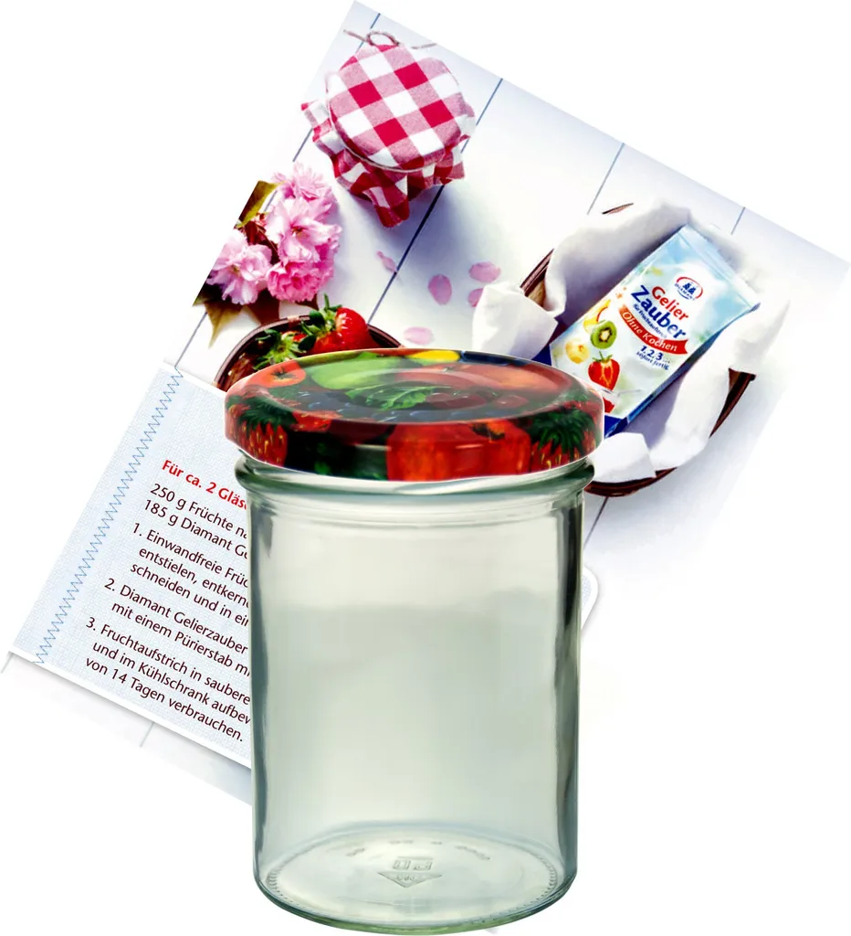 24 Barattoli Vetro 435ml per Marmellate con Coperchi TO 82 Decoro Frutta - 2