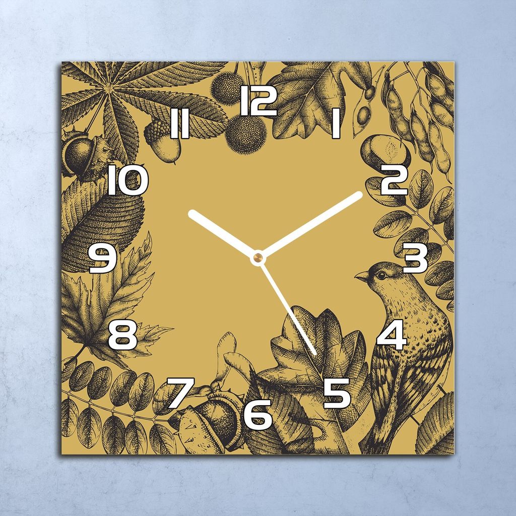 Deko Glasuhr Wanduhr 30x30 Herbst braun gelb Quarz Küchenuhr Bürouhr