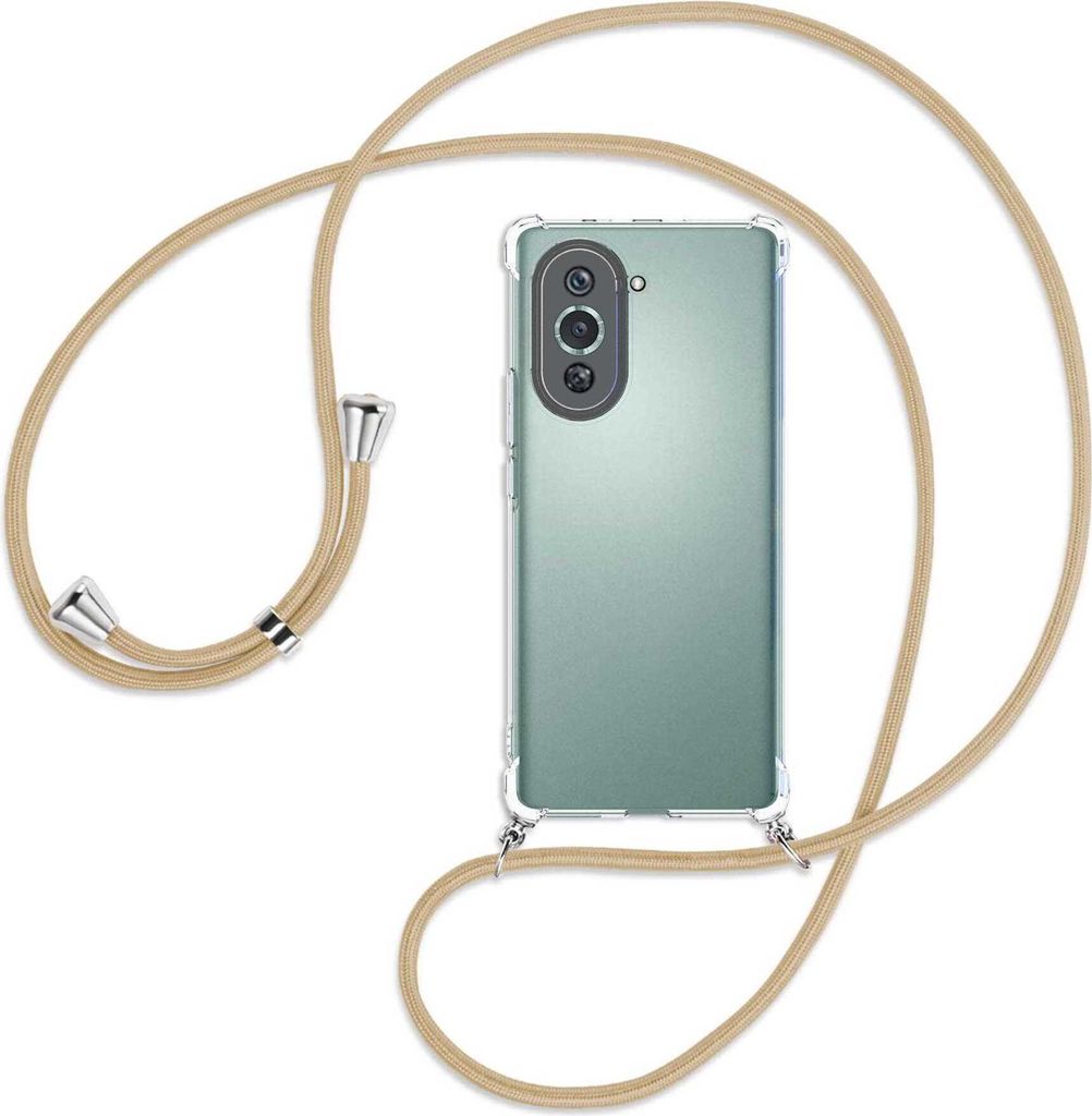 Handykette Backcover-Schutzhülle mit Band (Metall silberfarben) für Huawei nova 10 Pro (GLA-AL00) - caramel
