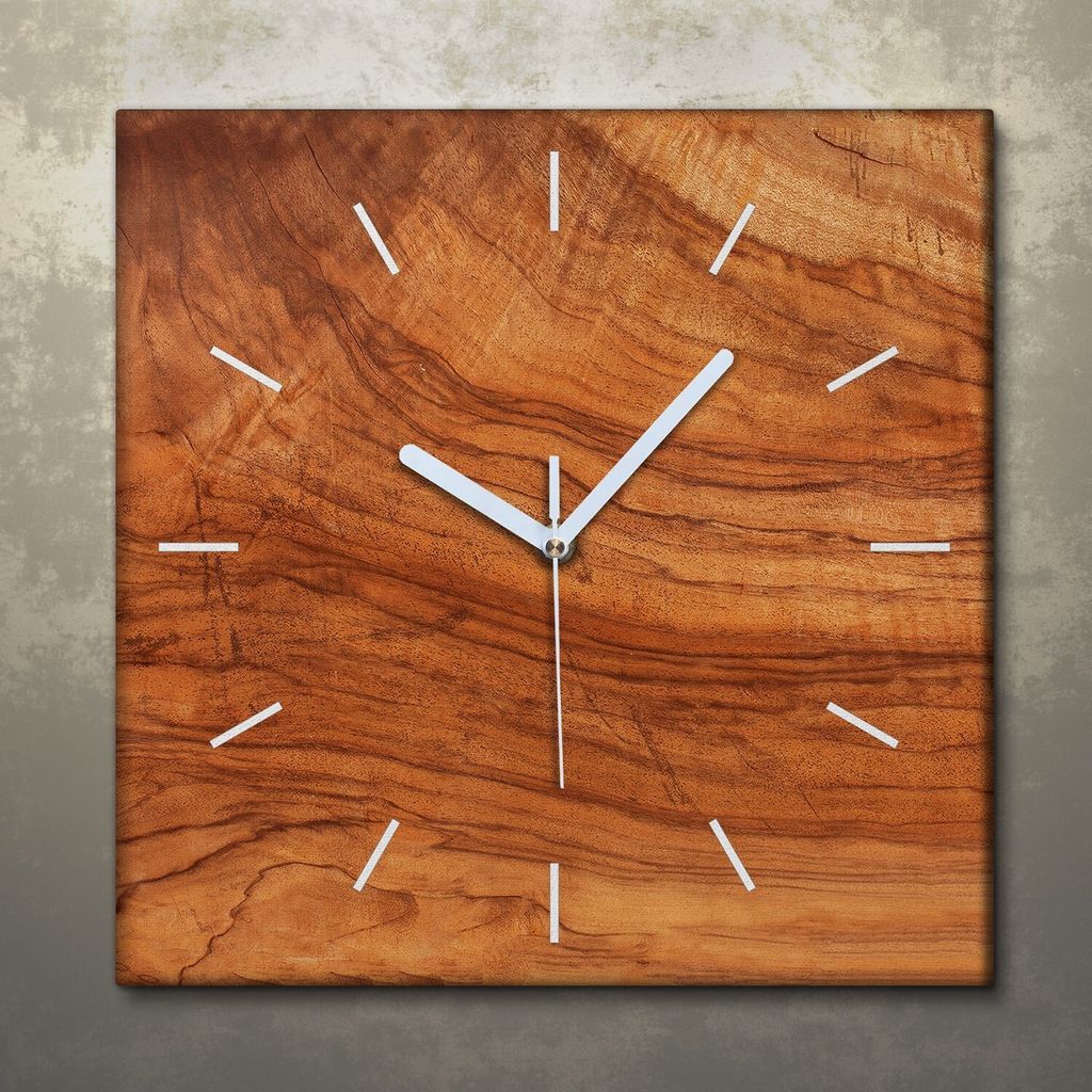 Wohnzimmer Leinwand Uhr Geräuschlos Küche 30x30 Baum, Holz, Motive, Textur, weiße Zeiger