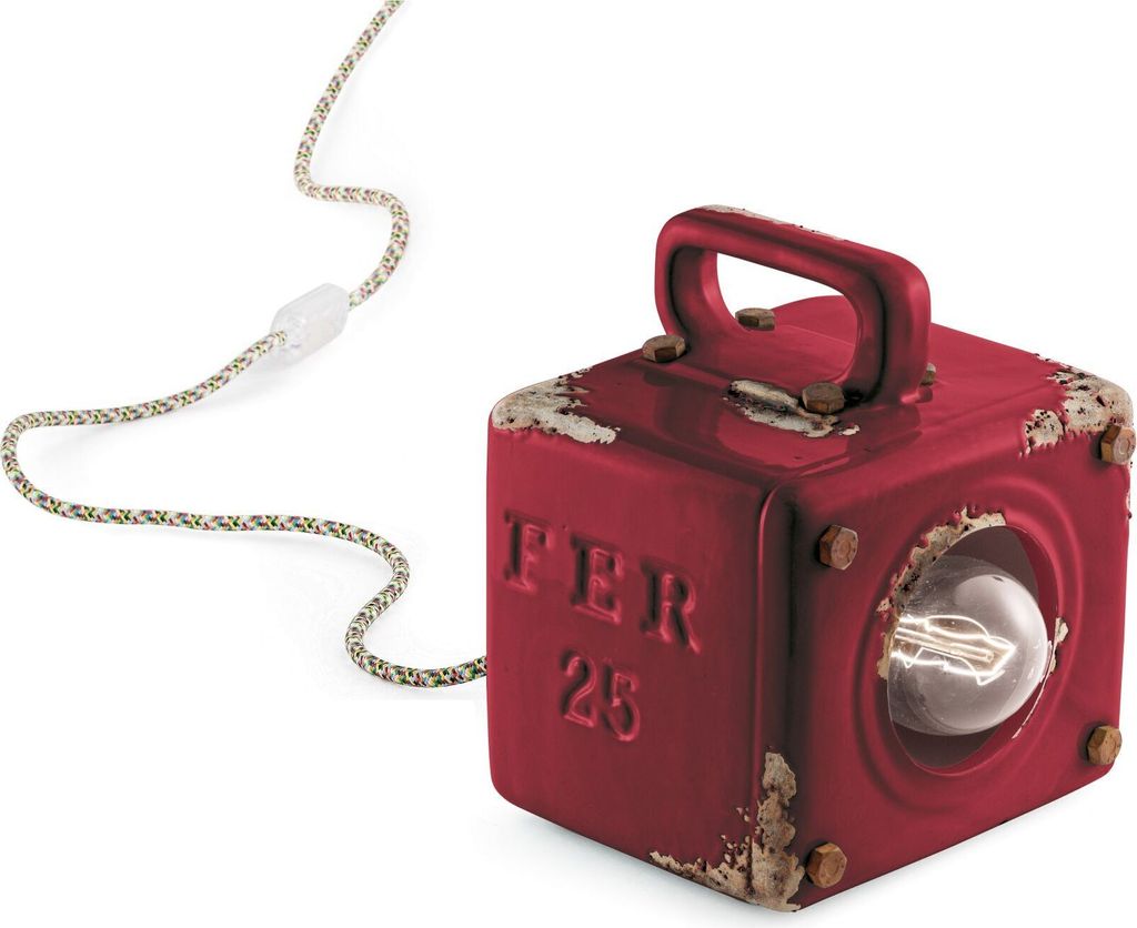 Tischleuchte Keramik 20 cm hoch Bordeaux Shabby Antik E27 eckig Vintage Design Keramikleuchte