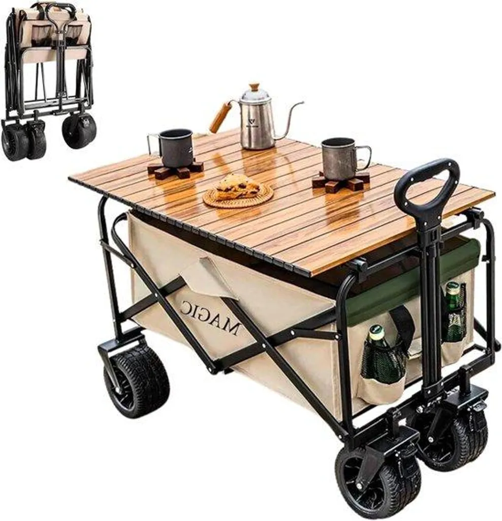 Chariot de transport pliable de jardin avec grande capacité et rangement