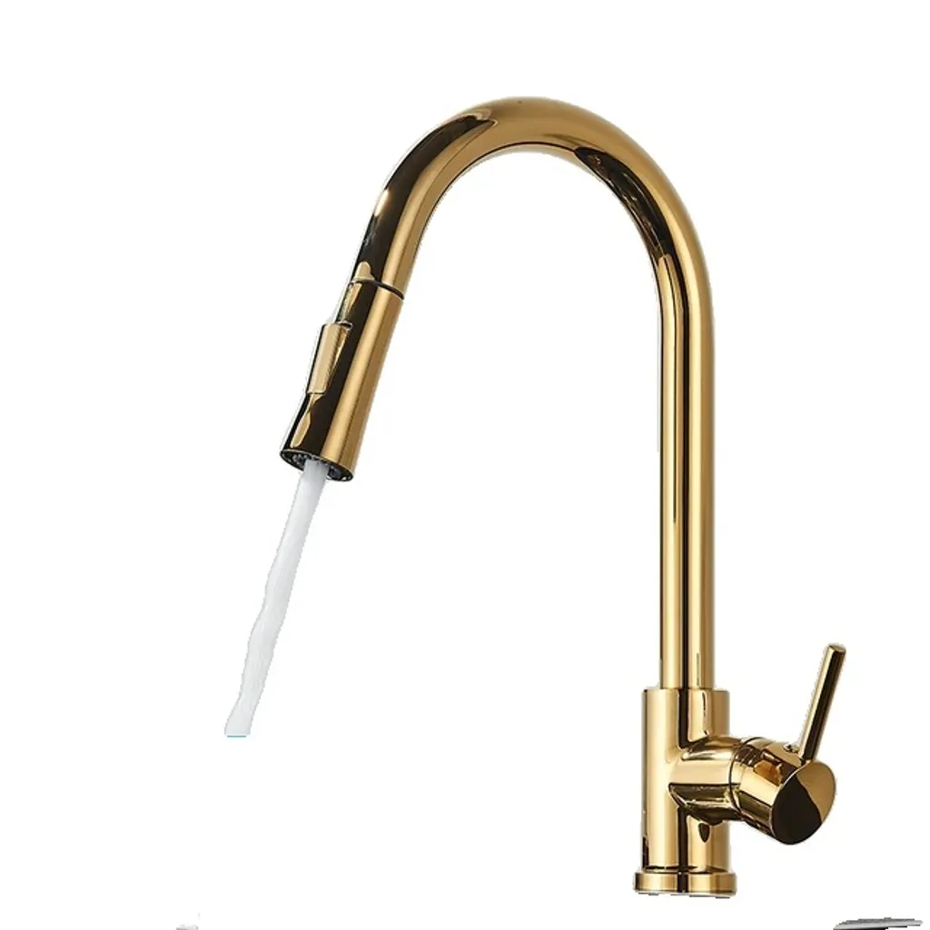 Rubinetto da cucina, Funzione spray estraibile, Design contemporaneo, Oro lucido no sense