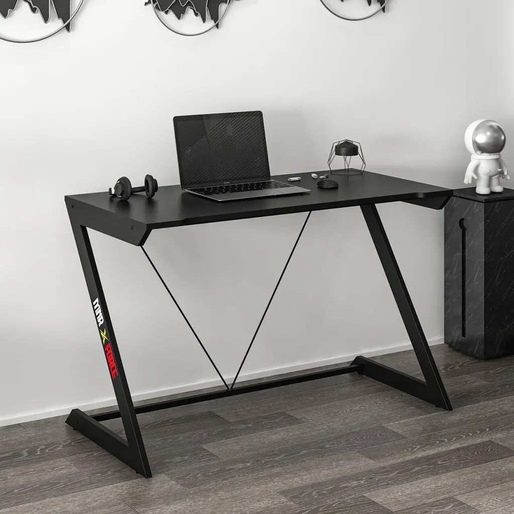 Bureau Gaming Zoned Noir robuste en mélaminé résistant 120x77x60 cm