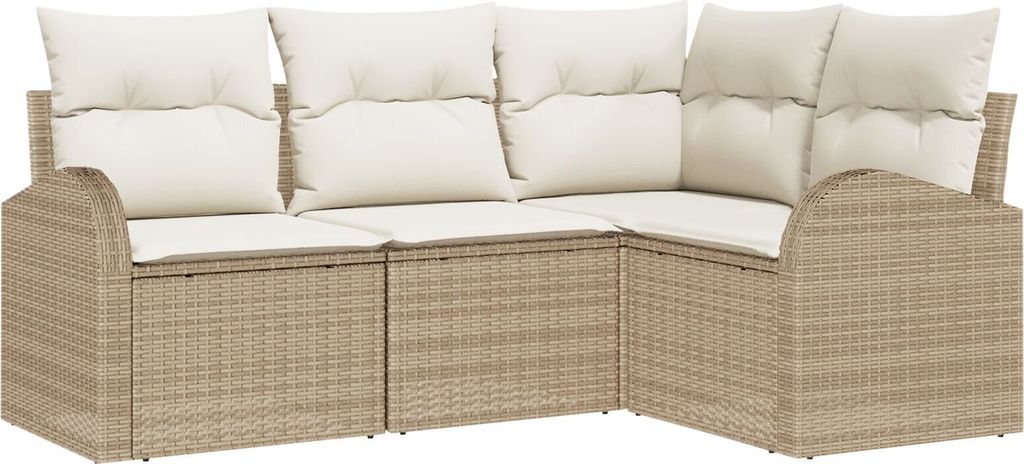Möbel 4-teiliges Garten Sofa Set mit Kissen Beige Poly Rattan - Gartensofas 3346021
