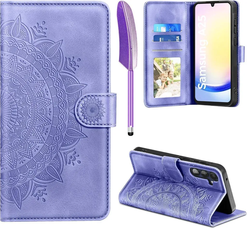 Cover Wallet Samsung Galaxy A25 Viola - Pelle Professionale con Stand