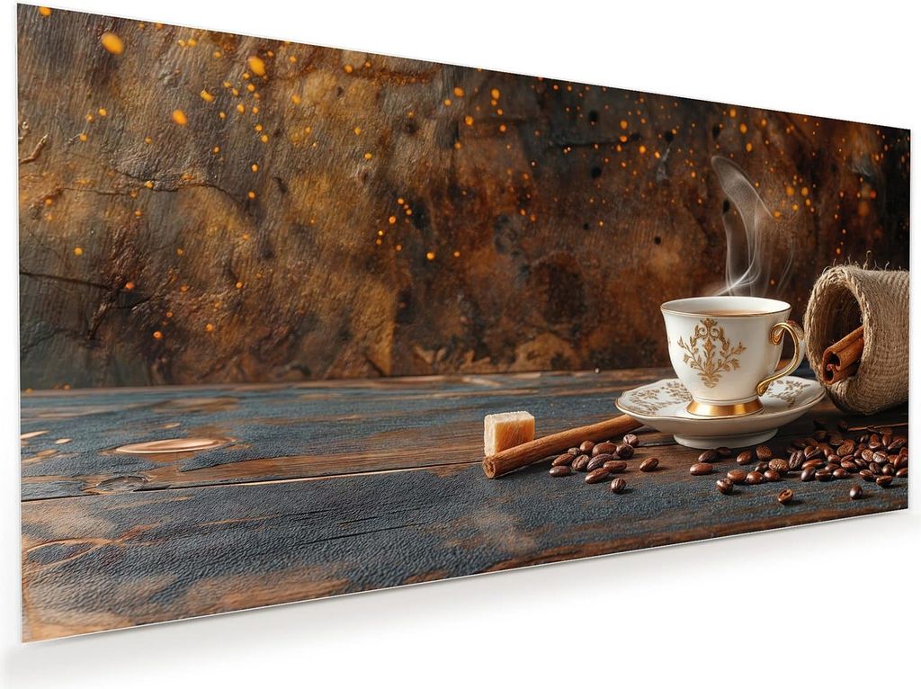 Glasbild 80x40cm in XXL für Wohnzimmer, Schlafzimmer Motiv Kaffee Und Zimt