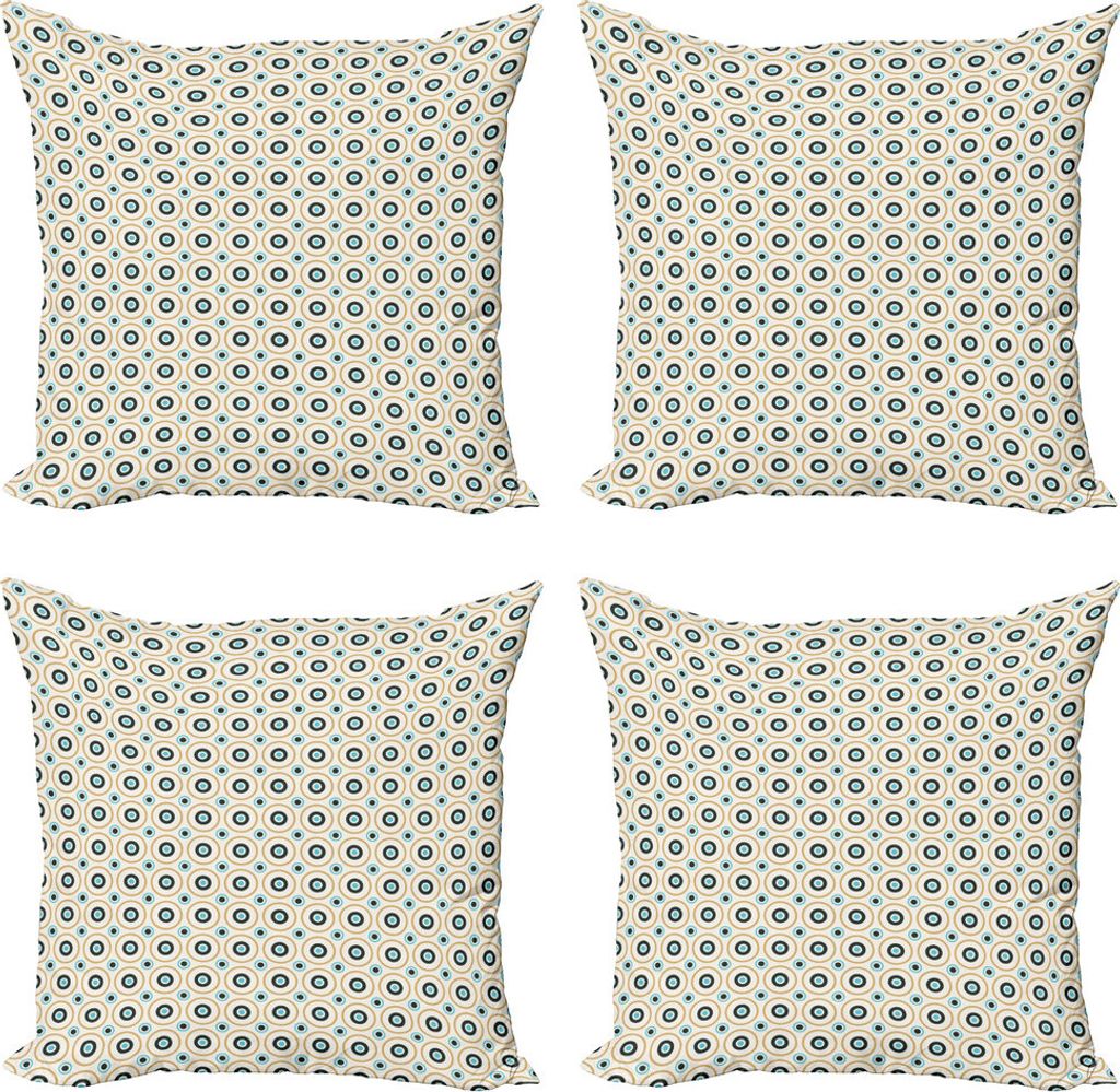 ABAKUHAUS Retro Kissenbezug Set (4 Stück), Kreise Spots Bunte, Moderner Doppelseitiger Digitaldruck, 40 cm x 40 cm, Himmelblau Schwarz Gelb