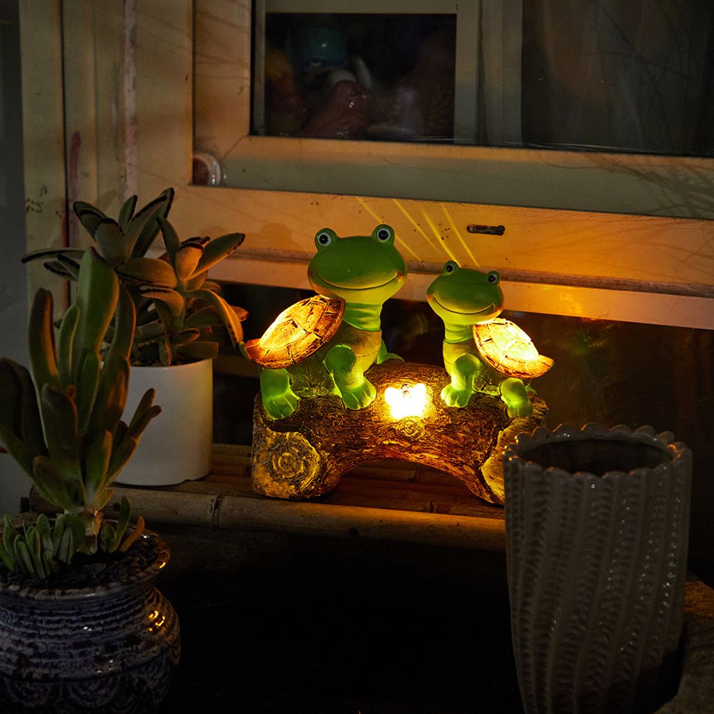 HIAME Solar Garten Deko Schildkröten Statue - Harz Figuren Mit Solarlicht