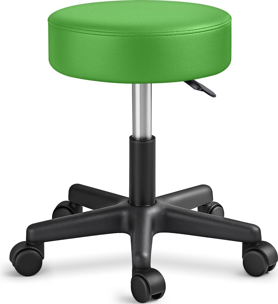 TRESKO Rollhocker höhenverstellbar Grün 150 kg | Hocker Drehhocker 10 cm Dicke Polsterung 47-60 cm | Arbeitshocker Bürohocker 360° drehbar mit ...