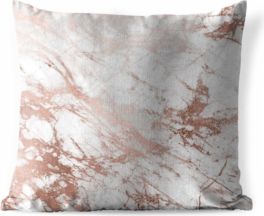MuchoWow Outdoor Kissen - Marmor - Muster - Rosa - Weiß - 60x60 cm - Wetterfest - Lounge Kissen - Dekoration - Schlaf Kissen