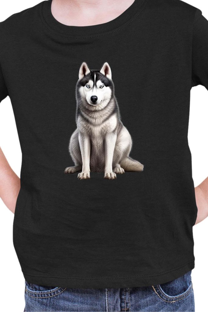 Kinder T-Shirt Dogs Breeds Siberian Husky Dog Breed 006, 12-13 Jahr - 152 / Schwarz